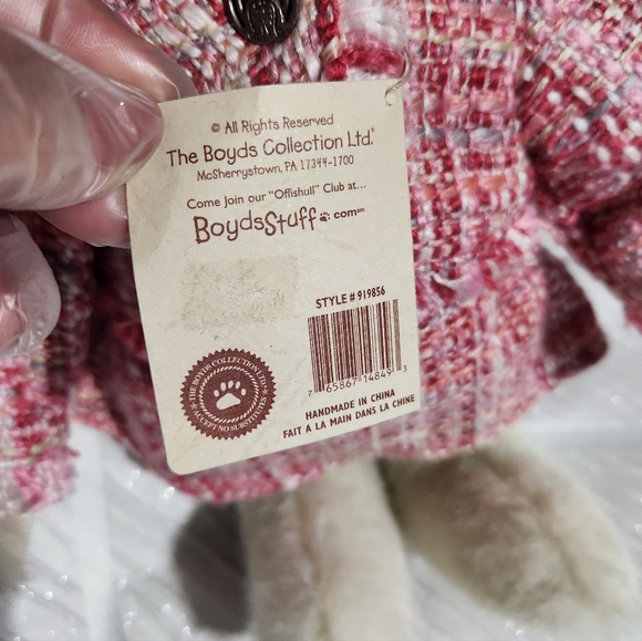 BOYDS Cream Teddy Bear in Pink Tweed Outfit - Picture 4 of 8